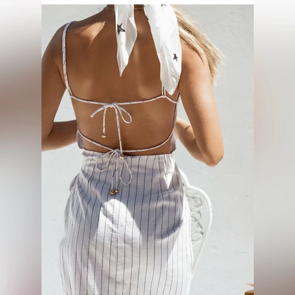 Sabo Skirt Dress Strapless White and Blue Wrap Skirt - Picture 3 of 13